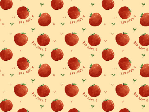 Minimal Red Apple Seamless Pattern with Cute Orchard Fruit Motifs, Cute Scattered Apple Pattern for Kitchen Textile and Farmhouse Design