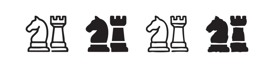 Chess Pieces Knight and Rook Icon Set representing Strategy and Tactics © liubomir118809