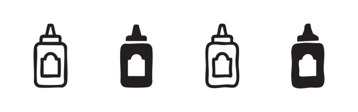Set of 4 condiment bottle icons, for sauce or dressing