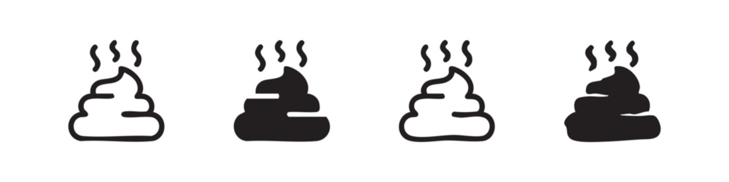 Set of 4 poop icons, representing excrement with steam