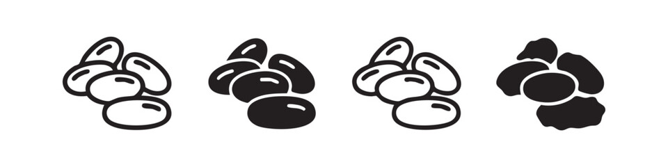 Set of four berry cluster icons, two outlined and two solid black, on a white background © liubomir118809