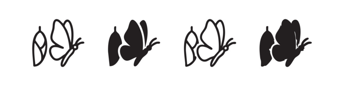 Butterfly and caterpillar icons in various styles