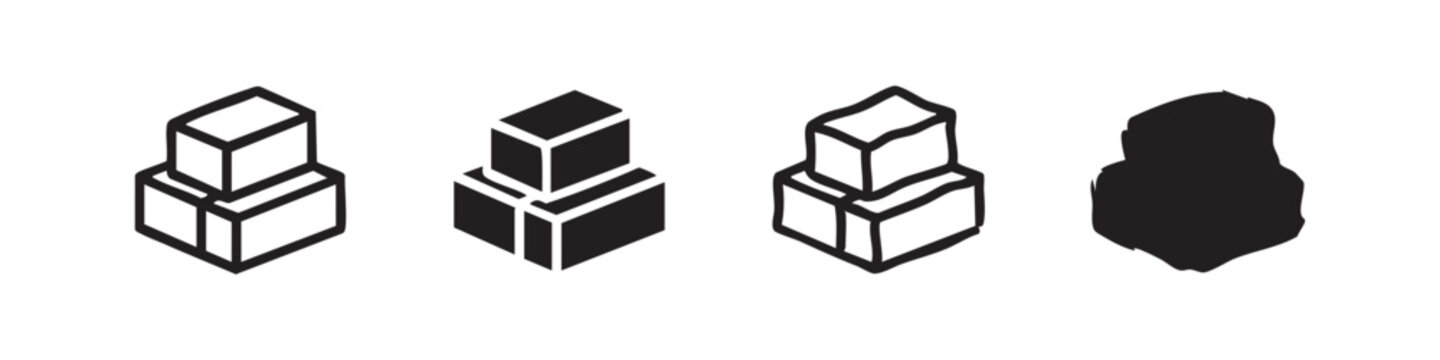 Set of four hand-drawn cube icons in black and white.