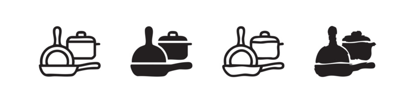Set of four kitchenware icons in different styles