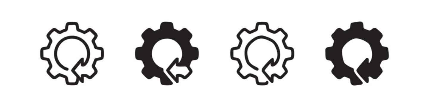 Set of four gear with leaf icons in different styles