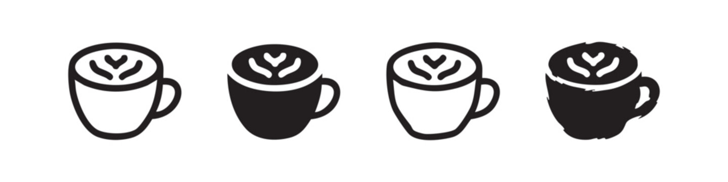 Set of four latte art mug icons in different styles