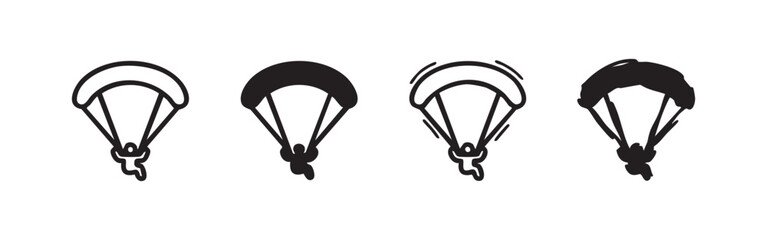 Parachutist icons: outline, solid, and motion-blurred styles. © liubomir118809