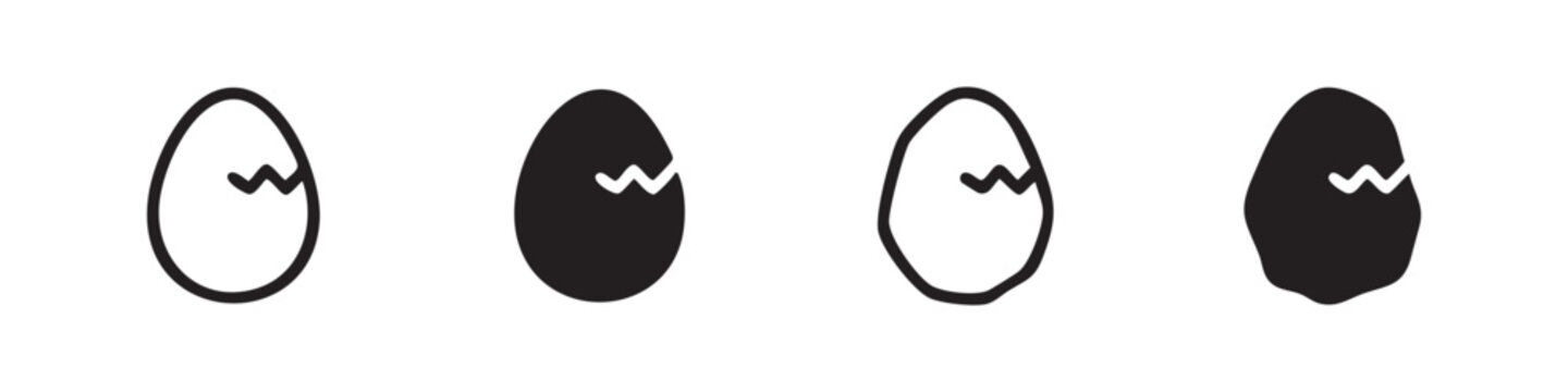 Cracked egg icons: outline, solid, and broken variations.
