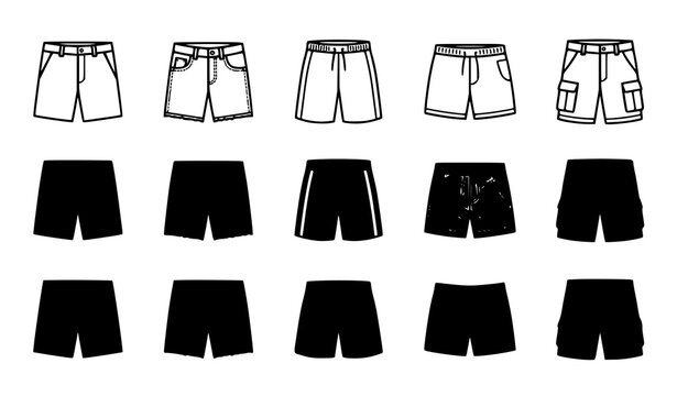 Bermuda Shorts Clothing Fill and Outline Icon Set Vector Illustration Isolated on White Background EPS10