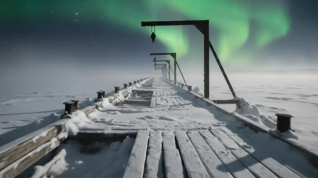 Wooden Pier Under Northern Lights - A Winter Wonderland in the Arctic.