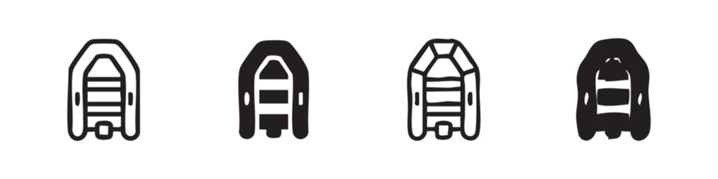 Four hand-drawn icons of inflatable boats on a white background