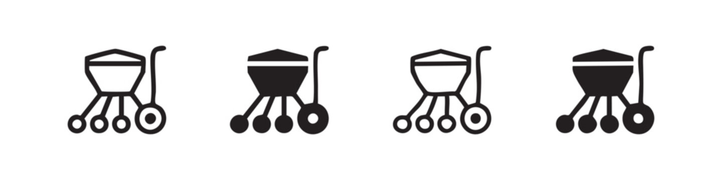 Set of four planter icons, outlines and filled silhouettes