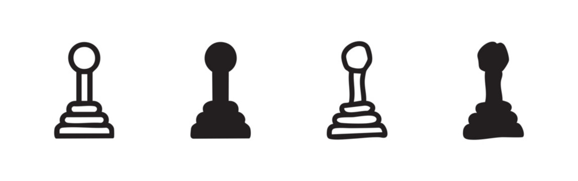 Set of four gear shift icons, outlines and filled silhouettes