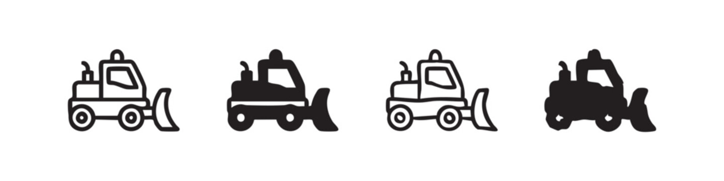 Bulldozer and Loader Vehicle Icons in Multiple Graphic Styles for Earthmoving Concepts