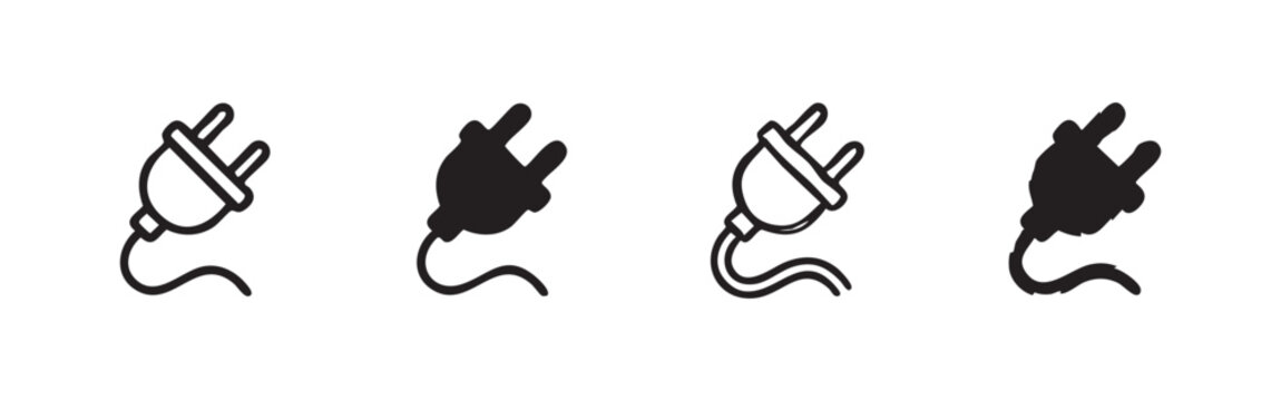 Electric Power Plug Icons in Four Artistic Variations for Energy and Technology Projects