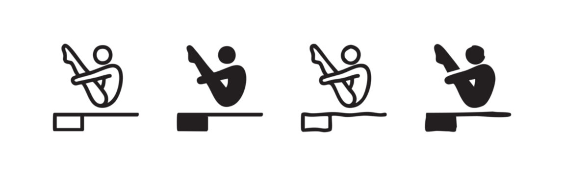 Diving Icon Set, Athlete in Tuck Position on Diving Board Vector