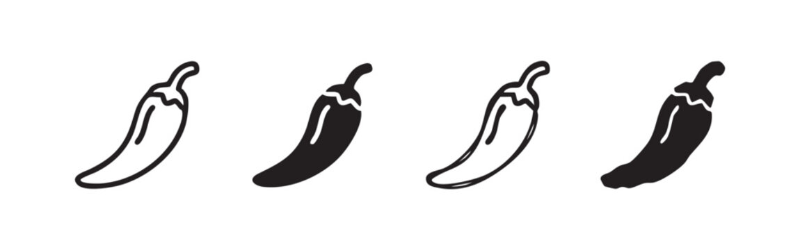 Hot Chili Pepper Spicy Food Icon Set