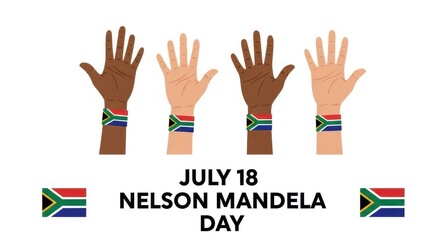 Obraz premium Nelson mandela day illustration with raised fists and south african flag colors 