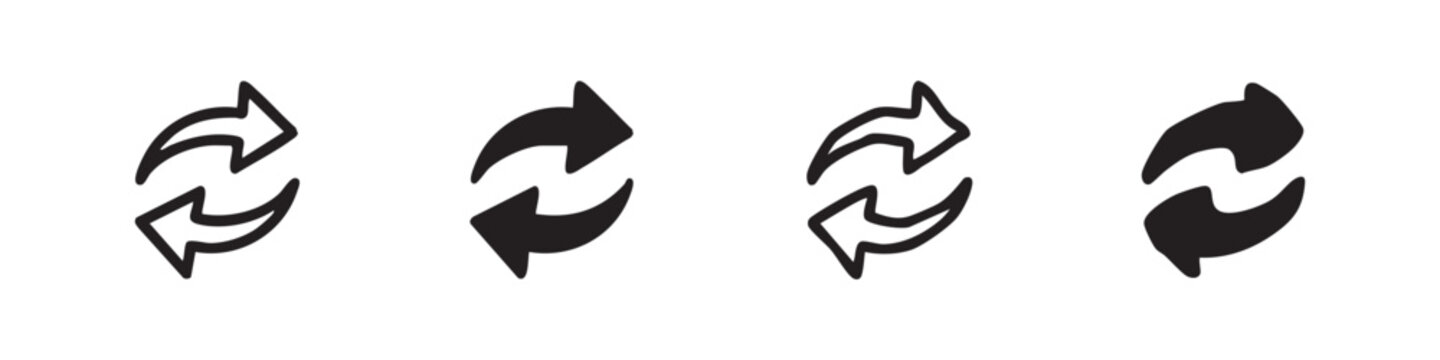 Recycling rotation arrows loop icons hand drawn doodle set