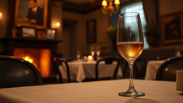 epilogue. A cozy dining room with a fireplace and a glass on the table. real-estate listings, architecture portfolios, designed for real-estate listing and luxury residence showcases.