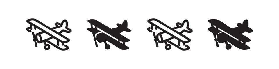Vintage Biplane Icon Set for Classic Aviation and Propeller Airplane Graphics © liubomir118809