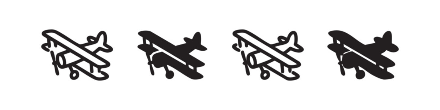 Vintage Biplane Icon Set for Classic Aviation and Propeller Airplane Graphics