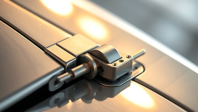 aileron. Close-up of an aircraft aileron's hinge and actuator, polished metal surface. mobility guides, transit brochures, designed for mobility and urban transit guides, used by bi analysts.