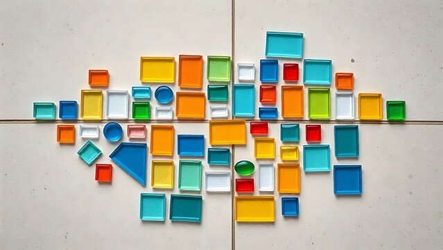 groaning. Colorful glass mosaic in geometric pattern on stone surface, top-down view. event programs, museum guides, designed for cultural heritage projects and event programs, preserves heritage.