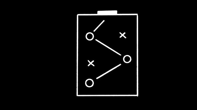Sports tactics hand drawn animation, playbook strategy, coach board, game plan, field positions, basketball moves, soccer plays, animated illustration, motion