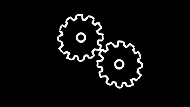 Gears hand drawn animation, rotating cogs, moving engine parts, mechanical wheels, spinning machinery, technical loop, animated illustration, industrial motion