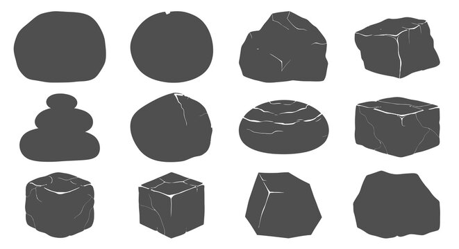 Collection of Realistic Dark Stones and Charcoal Rocks Vector