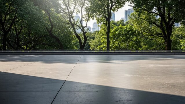 empty urban street with sunlight shadows and modern cityscape background