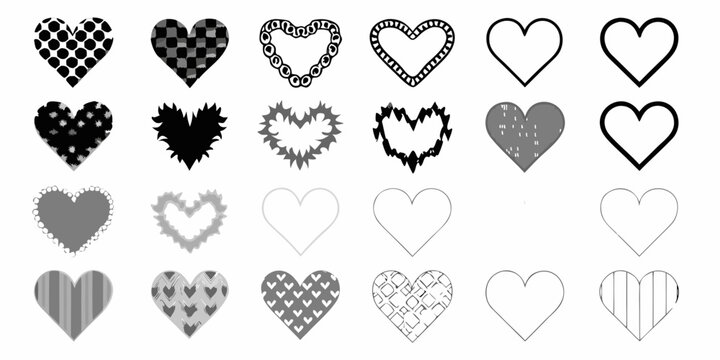 collection of black and white heart illustrations