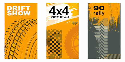 set of four promotional posters for drift show 4x4 off road and rally events © Nasir
