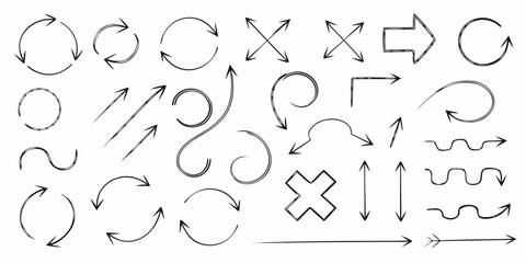 Fototapeta premium set of hand drawn arrows and pointers on white background