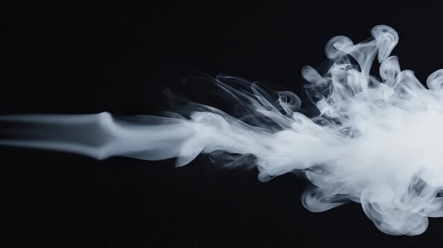 Minimalist elegant white smoke tendrils rising slowly on black background loop 1