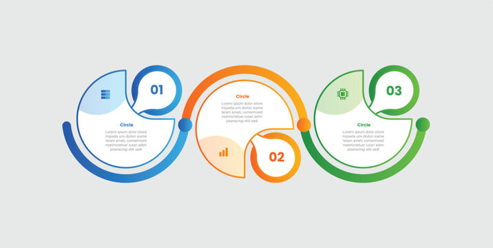 Circle base infographic with gradient style with big with slice cut on circular line wave up and down with 3 elements stages