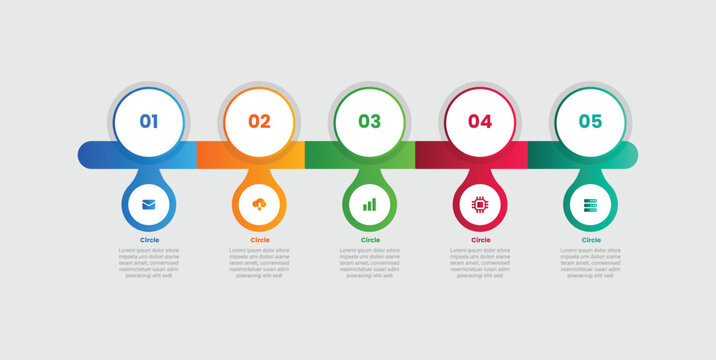 Circle base infographic with gradient style with horizontal line with circle badge on top for timeline with 4 elements stages