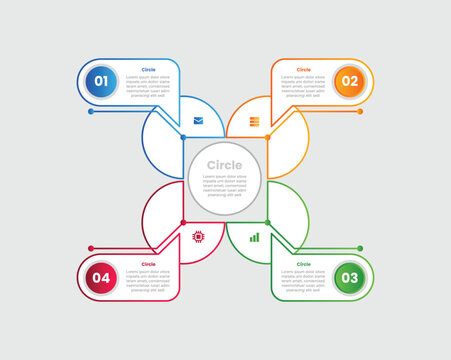 Circle base infographic with gradient style with creative callout speech bubble discussion on quadrant circular cycle with 4 elements stages