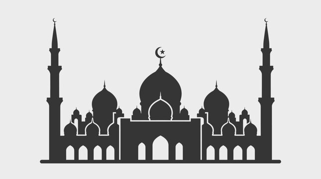 A minimalist flat vector illustration of a grand mosque silhouette. 