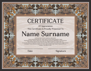 Middle Eastern Palestinian Floral Frame Certificate with Hoopoe Bird Vintage Template © Wetan Clan
