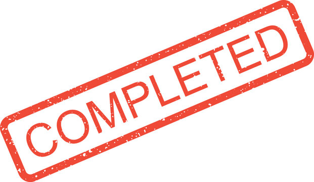 Red grunge rubber stamp mark with the word completed signifying project finalization and task achievement