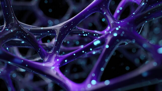 Glowing Polymer Lattice Structure in Dark Purple and Teal Tones for Scientific Research and Enterprise Applications