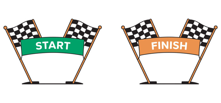 Race start and finish line banner flag racing track competition symbol vector illustration