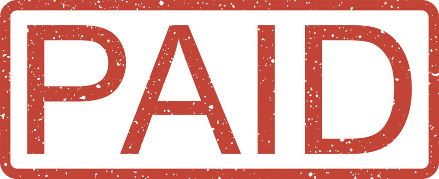 Distinctive red PAID rubber stamp impression indicating successful financial transaction or completed service payment