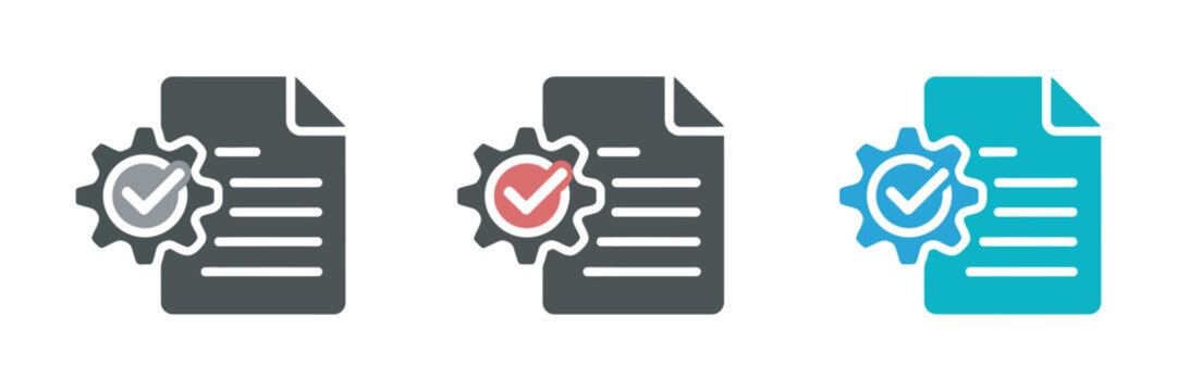 Project management icon set approved confirmed checklist validation stamp task completion symbol vector illustration