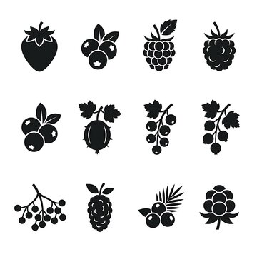 Black silhouettes of various berries.