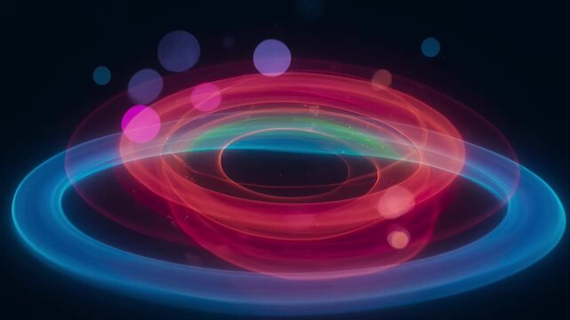 Glowing concentric rings with vibrant light trails, abstract digital art