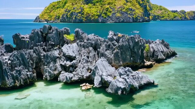 Rocky islet surrounded by turquoise ocean