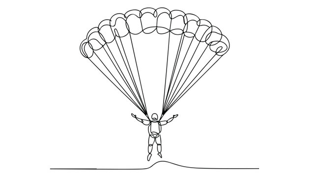 One continuous line illustration of an Parachuting, isolated on white background.	
